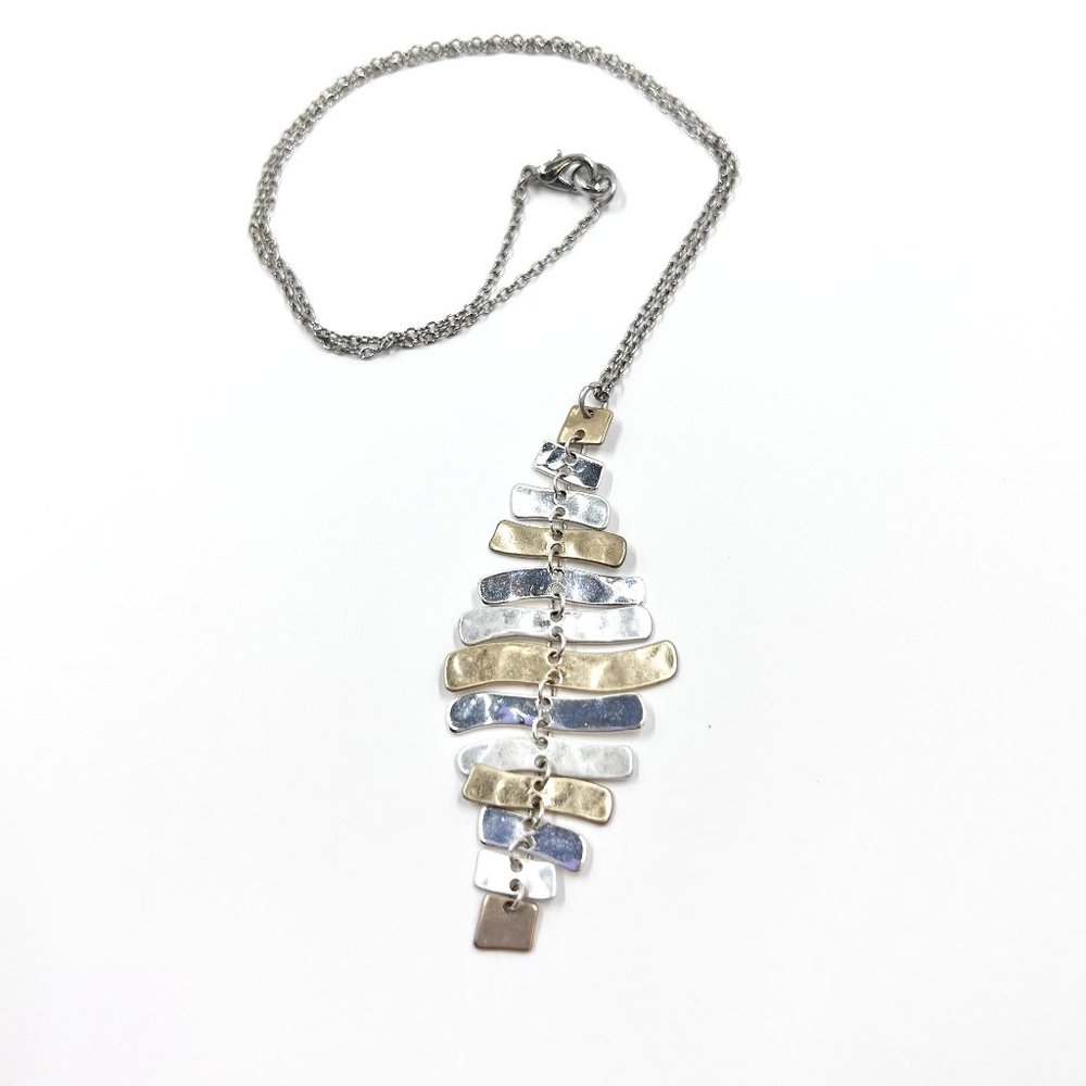 🎉HP🎉 New/Hand Crafted - Tri-Tone Multi Bar Link Drop Pendant 18” Necklace
